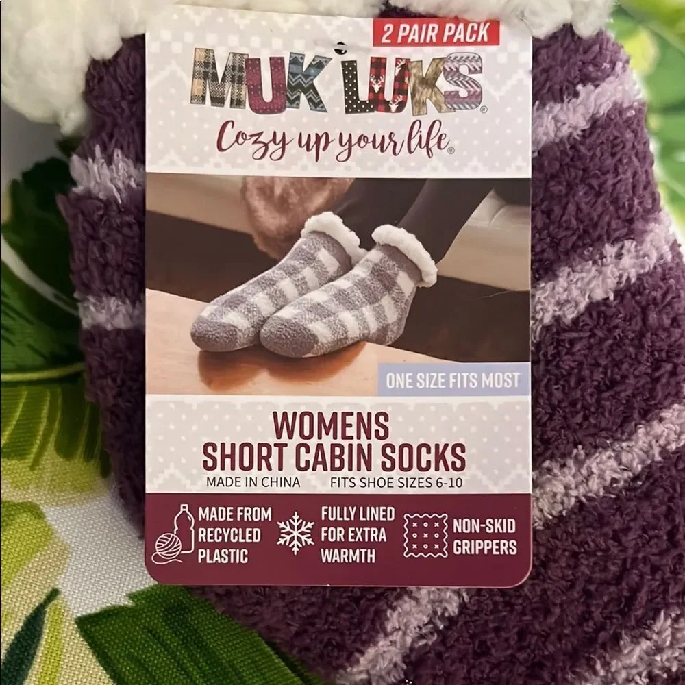Muk Luks Purple Striped Cozy Socks